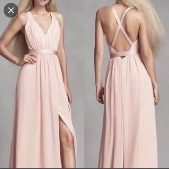 Vera Wang Formal White Collection Bridesmaid Dress Pink Chiffon Jeweled Belt 4 - Picture 4 of 16